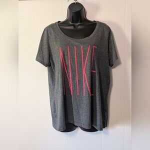 Women's Nike Dri Fit Gray & Pink Graphic Short Sleeve Scoop Neck Tee Top Size XL